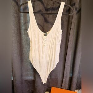 Wild Fable White Ribbed Scoop Neck Bodysuit